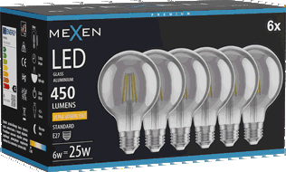 Mexen Vintis 6x Bec LED filament E27, G80, 6W, Cald - 2200K, 450 lm, fumuriu - L155-E27-0622-70x06