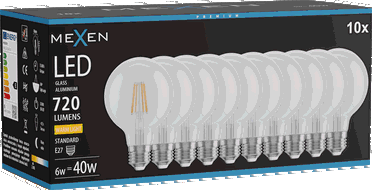 Mexen Vintis 10x Bec cu filament LED E27, G80, 6W, Cald - 2700K, 720 lm, clar - L155-E27-0627-00x10
