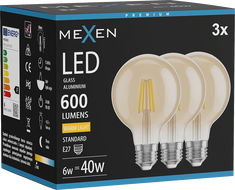 Mexen Vintis 3x LED filament izzó E27, G80, 6W, Meleg - 2700K, 400 lm, borostyán - L155-E27-0627-50x03
