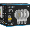 Mexen Vintis 3x LED filament izzó E27, G80, 6W, Meleg - 2700K, 510 lm, füst - L155-E27-0627-70x03