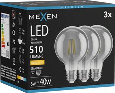 Mexen Vintis 3x LED filament izzó E27, G80, 6W, Meleg - 2700K, 510 lm, füst - L155-E27-0627-70x03