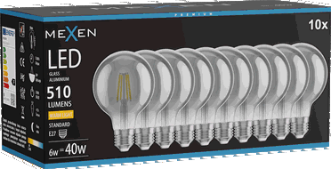Mexen Vintis 10x Bec cu filament LED E27, G80, 6W, Cald - 2700K, 510 lm, fumuriu - L155-E27-0627-70x10