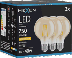 Mexen Vintis 3x Bec LED tip filament E27, G80, 8W, Caldă - 2200K, 750 lm, chihlimbar - L155-E27-0822-50x03