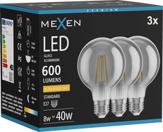 Mexen Vintis 3x Filament LED izzó E27, G80, 8W, Meleg - 2200K, 600 lm, füstszínű - L155-E27-0822-70x03