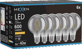 Mexen Vintis 6x Bec LED filament E27, G80, 8W, Caldă - 2200K, 600 lm, fumuriu - L155-E27-0822-70x06