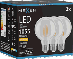 Mexen Vintis 3x Bec filament LED E27, G80, 8W, Caldă - 2700K, 1055 lm, clar - L155-E27-0827-00x03
