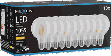 Mexen Vintis 10x Bec Filament LED E27, G80, 8W, Caldă - 2700K, 1055 lm, transparent - L155-E27-0827-00x10