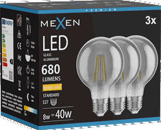 Mexen Vintis 3x Bec LED cu filament E27, G80, 8W, Caldă - 2700K, 680 lm, fumuriu - L155-E27-0827-70x03