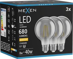 Mexen Vintis 3x LED filament izzó E27, G80, 8W, Meleg - 2700K, 680 lm, füstös - L155-E27-0827-70x03
