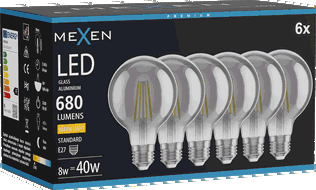 Mexen Vintis 6x Bec LED cu filament E27, G80, 8W, Caldă - 2700K, 680 lm, fumuriu - L155-E27-0827-70x06
