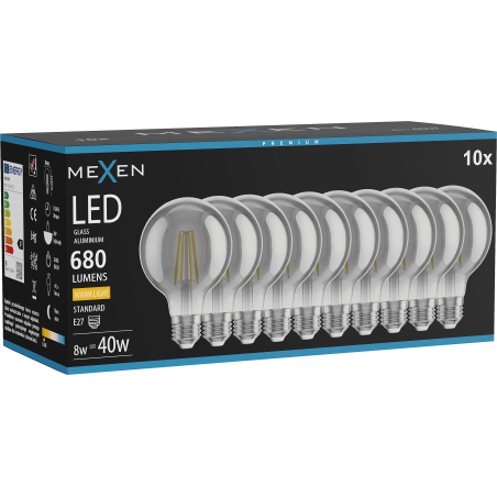 Mexen Vintis 10x Bec Bec filament LED E27, G80, 8W, Cald - 2700K, 680 lm, smoke - L155-E27-0827-70x10