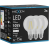 Mexen Vintis 3x Filament LED izzó E27, G80, 8W, Semleges - 4000K, 1055 lm, átlátszó - L155-E27-0840-00x03