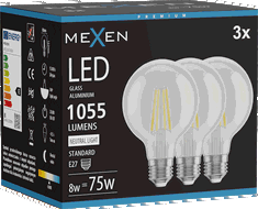 Mexen Vintis 3x Bec LED cu filament E27, G80, 8W, Neutru - 4000K, 1055 lm, clar - L155-E27-0840-00x03