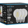 Mexen Vintis 3x filament LED izzó E27, G80, 10W, Neutrális - 4000K, 1320 lm, átlátszó - L155-E27-1040-00x03