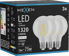 Mexen Vintis 3x Bec filament LED E27, G80, 10W, Neutră - 4000K, 1320 lm, clar - L155-E27-1040-00x03