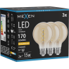 Mexen Vintis 3x LED filament spirál izzó E27, G80, 2W, Meleg - 2200K, 170 lm, borostyán - L165-E27-0222-50x03