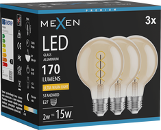 Mexen Vintis 3x LED filament spirál izzó E27, G80, 2W, Meleg - 2200K, 170 lm, borostyán - L165-E27-0222-50x03