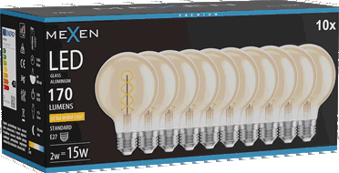 Mexen Vintis 10x Bec Filament Spirală LED E27, G80, 2W, Caldă - 2200K, 170 lm, chihlimbar - L165-E27-0222-50x10