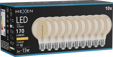 Mexen Vintis 10x LED filament spirál izzó E27, G80, 2W, Meleg - 2200K, 170 lm, borostyán - L165-E27-0222-50x10