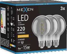 Mexen Vintis 3x Bec LED cu filament spirală E27, G80, 4W, Caldă - 2200K, 220 lm, fumuriu - L165-E27-0422-70x03