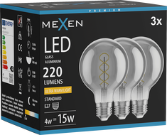 Mexen Vintis 3x LED Filament Spirál Izzó E27, G80, 4W, Meleg - 2200K, 220 lm, füstszínű - L165-E27-0422-70x03