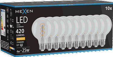Mexen Vintis 10x Bec spiralat LED E27, G80, 4W, Calda - 2700K, 420 lm, clar - L165-E27-0427-00x10