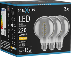 Mexen Vintis 3x Filament spirál LED izzó E27, G80, 4W, Meleg - 2700K, 220 lm, füstszínű - L165-E27-0427-70x03