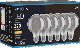 Mexen Vintis 6x Bec Filament Spirală LED E27, G80, 4W, Caldă - 2700K, 220 lm, fumuriu - L165-E27-0427-70x06