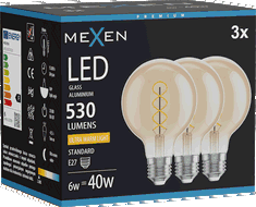 Mexen Vintis 3x Bec cu filament spiral LED E27, G80, 6W, Cald - 2200K, 530 lm, chihlimbar - L165-E27-0622-50x03
