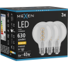 Mexen Vintis 3x LED spirál izzó E27, G80, 6W, Meleg - 2700K, 630 lm, átlátszó - L165-E27-0627-00x03