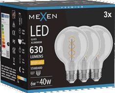 Mexen Vintis 3x Bec filament spirală LED E27, G80, 6W, Caldă - 2700K, 630 lm, clar - L165-E27-0627-00x03