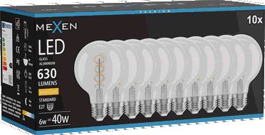Mexen Vintis 10x Bec LED filament spirală E27, G80, 6W, Caldă - 2700K, 630 lm, clar - L165-E27-0627-00x10