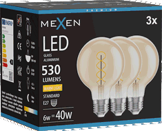 Mexen Vintis 3x Bec LED filament spirală E27, G80, 6W, Caldă - 2700K, 530 lm, chihlimbar - L165-E27-0627-50x03