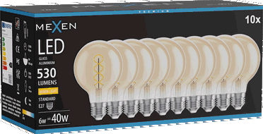 Mexen Vintis 10x Bec LED filament spirală E27, G80, 6W, Caldă - 2700K, 530 lm, chihlimbar - L165-E27-0627-50x10
