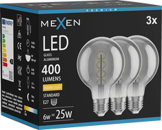 Mexen Vintis 3x LED izzószál spirál E27, G80, 6W, Meleg - 2700K, 400 lm, füstszínű - L165-E27-0627-70x03