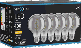 Mexen Vintis 6x Bec LED filament spiralat E27, G80, 6W, Cald - 2700K, 400 lm, fumuriu - L165-E27-0627-70x06