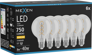 Mexen Vintis 6x LED Sziromlámpa spirál, E27, G80, 8W, Meleg - 2700K, 750 lm, átlátszó - L165-E27-0827-00x06