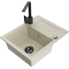 Mexen Enzo chiuvetă din granit cu 1 cameră cu picurător și baterie de bucătărie Rita, bej - 6506-69-670300-70