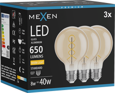 Mexen Vintis 3x Filament spirál LED izzó E27, G80, 8W, Meleg - 2700K, 650 lm, borostyán - L165-E27-0827-50x03