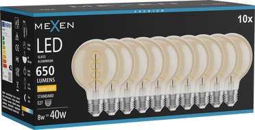 Mexen Vintis 10x LED filament spirál égő E27, G80, 8W, Meleg - 2700K, 650 lm, borostyán - L165-E27-0827-50x10