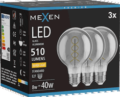 Mexen Vintis 3x Bec spirală cu filament LED E27, G80, 8W, Caldă - 2700K, 510 lm, fumuriu - L165-E27-0827-70x03
