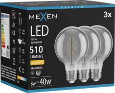 Mexen Vintis 3x LED Spirál Filament Izzó E27, G80, 8W, Meleg - 2700K, 510 lm, füstös - L165-E27-0827-70x03