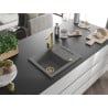 Mexen Enzo chiuvetă de granit cu un compartiment, cu picurător și baterie de bucătărie Rita, gri - 6506-71-670300-50