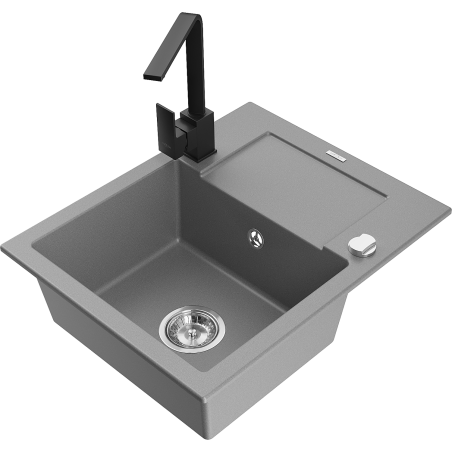 Mexen Enzo 1 rekeszes, csepegtetős gránit mosogató és Rita konyhai csaptelep, szürke - 6506-71-670300-70