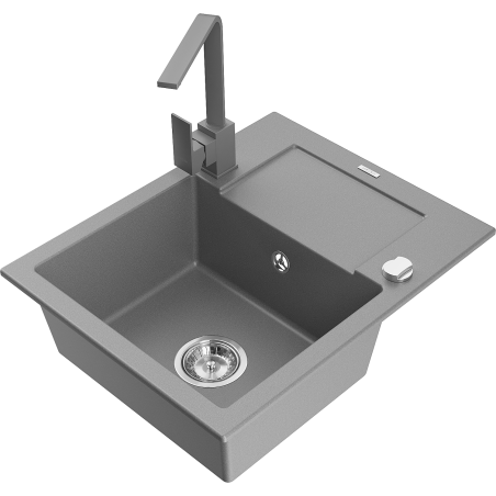 Mexen Enzo chiuvetă de granit cu 1 compartiment cu scurgător și baterie de bucătărie Rita, gri - 6506-71-670300-71