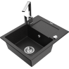 Mexen Enzo chiuvetă de granit cu o cuvă, cu scurgător și baterie de bucătărie Rita, negru/argintiu metalic