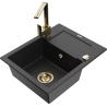 Mexen Enzo chiuvetă de granit cu o cuvă și scurgător, cu baterie de bucătărie Rita, negru/argintiu metalic