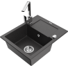 Mexen Enzo chiuvetă de granit cu 1 compartiment, cu scurgător și baterie de bucătărie Rita, negru cu pete