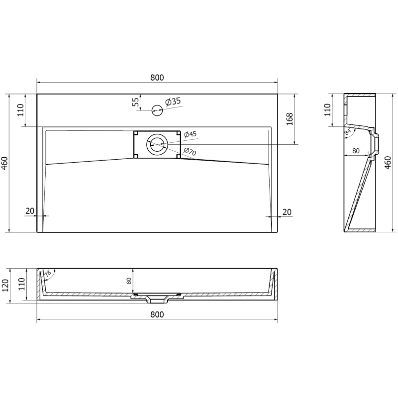Mexen Ava lavoar pe blat din conglomerat 1/O 80 x 46 cm, alb - 23018001