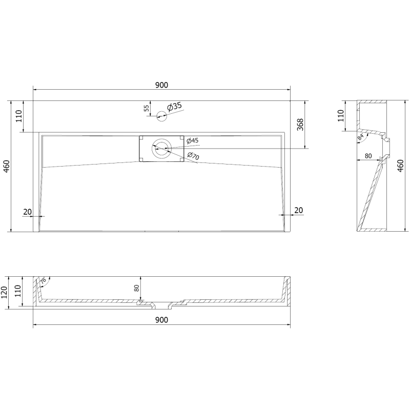 Mexen Ava 1/O 90 x 46 cm-es pultra ültethető konglomerátum mosdókagyló, fehér - 23019001